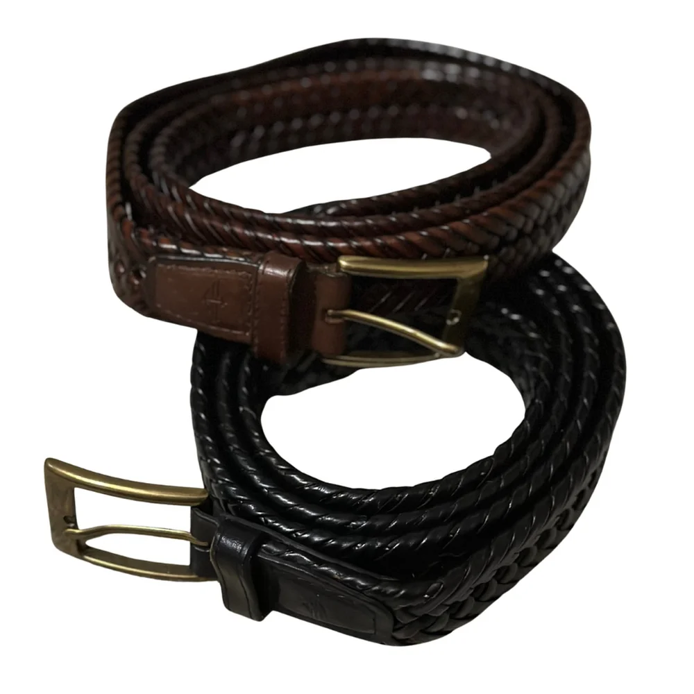 Men's 50 DOCKERS Braided LEATHER Casual NICE BELTS LOT Black & Brown for Jeans